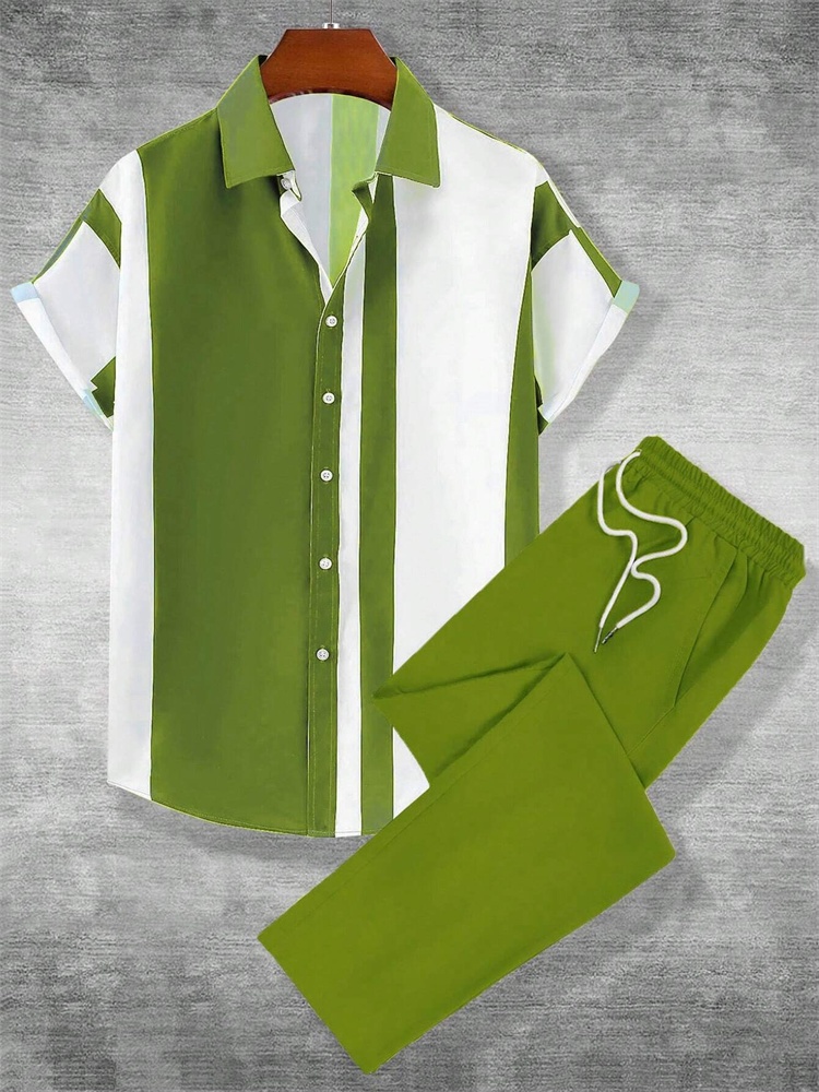 Street Fashion Men 2025 - 2025 Herbst einfach gestreift 3D-gedrucktes Herren-Herbsthemd-Set,